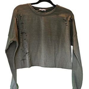 Green distressed cutoff long-sleeved croptop